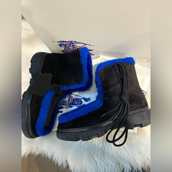 Burberry Black and Blue Fur Boots